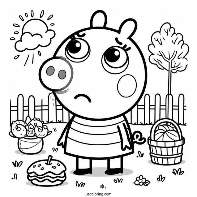 Concerned George Pig Coloring Page