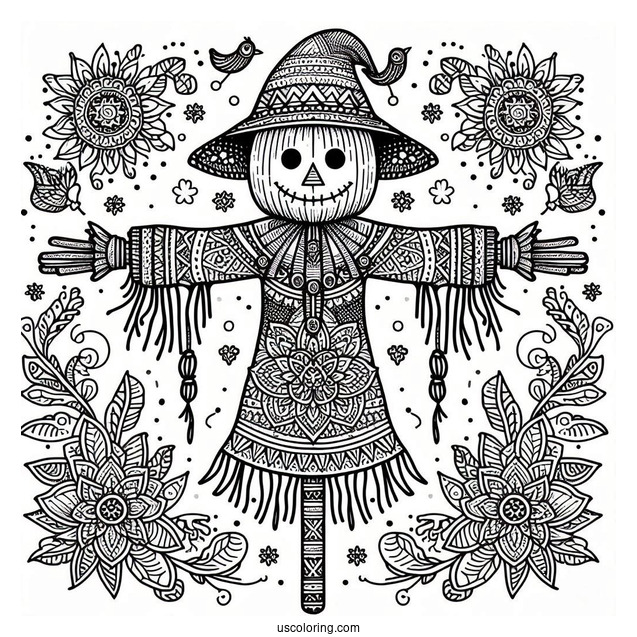 Intricate Scarecrow Coloring Page Mandala
