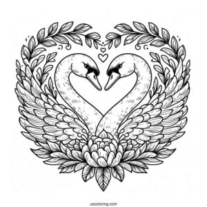 Swan Coloring Page Forming Heart With Their Heads