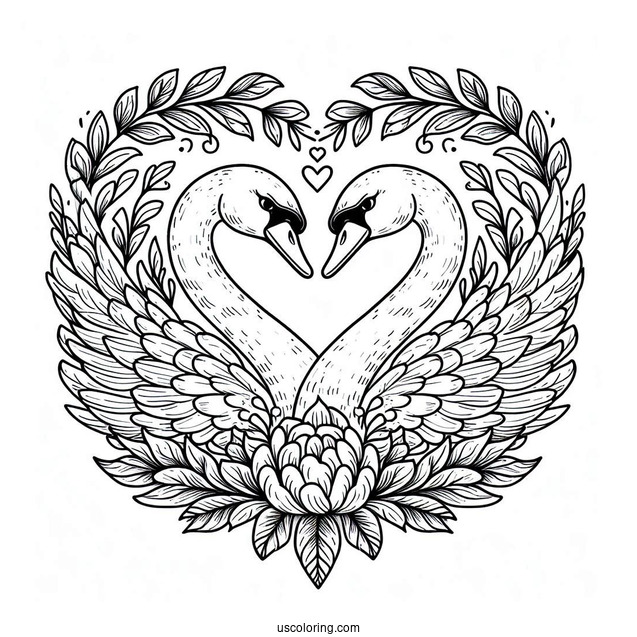 Swan Coloring Page Forming Heart With Their Heads
