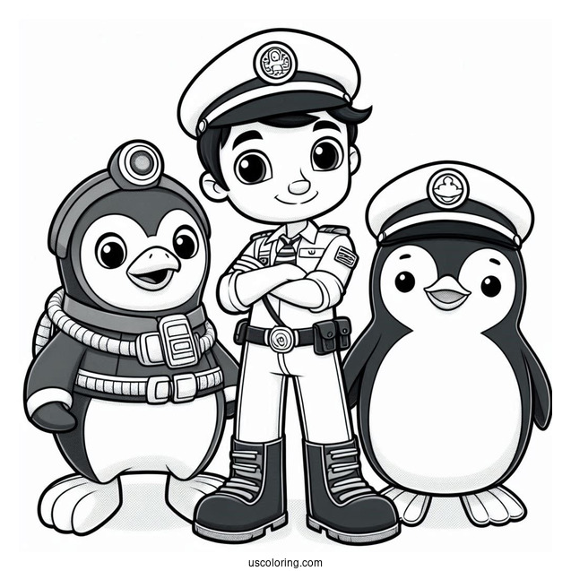 Octonauts Coloring Page Of Detailed Captain Barnacles, Kwazii, And Peso Penguin