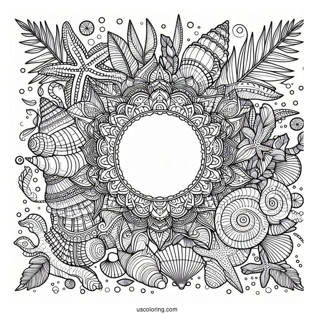 Beach Coloring Page Mandala With Seashells