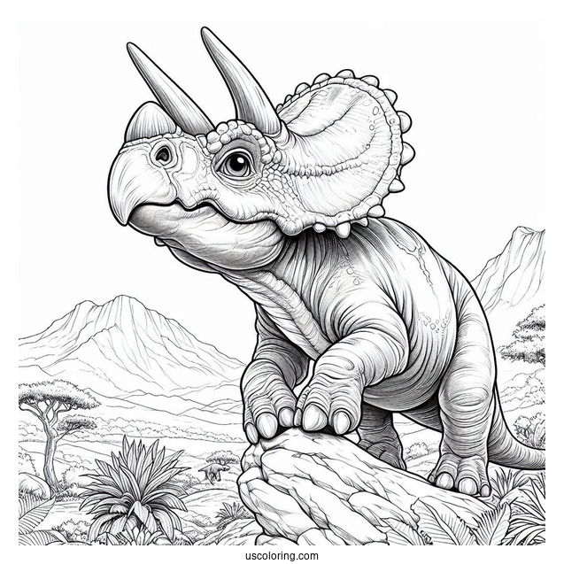 Realistic Protoceratops Climbing A Hill