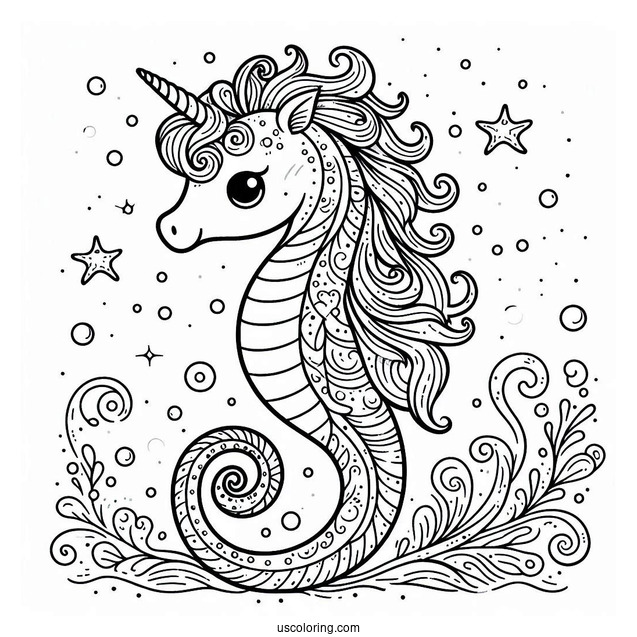 Coloring Page Of a Unicorn Seahorse