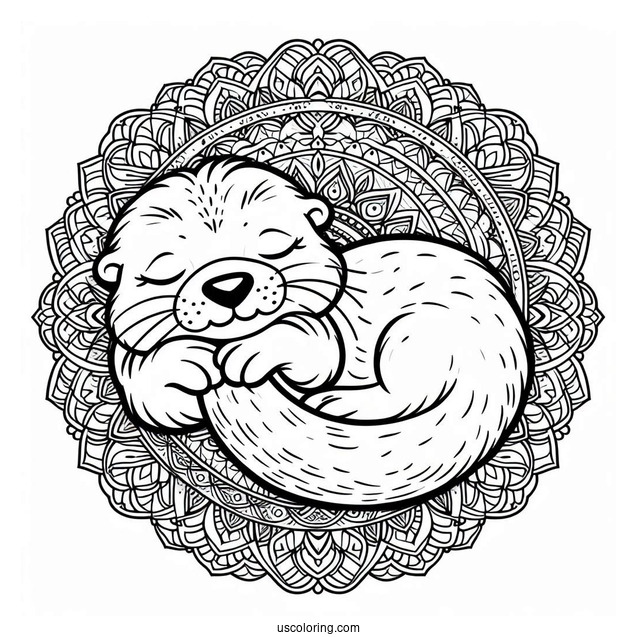 Otter Coloring Page Sleeping On Mandala
