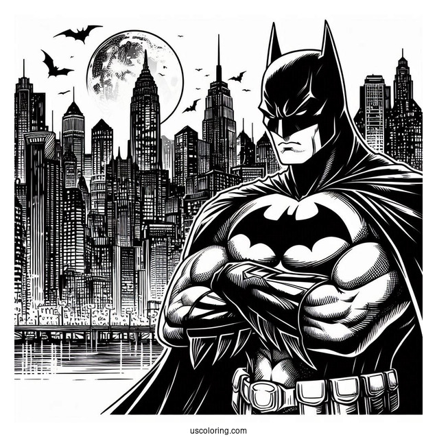 Dark Knight Batman Looking Over Gotham Coloring