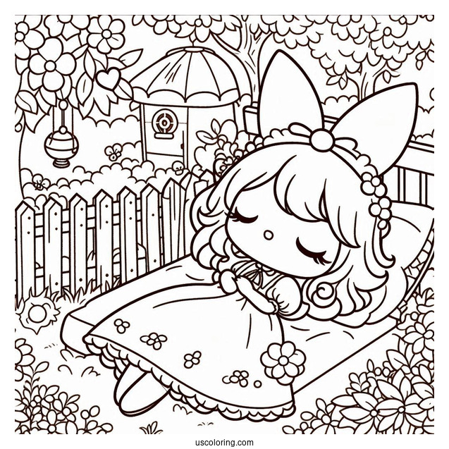 My Melody Coloring Page Napping In Garden For Kids