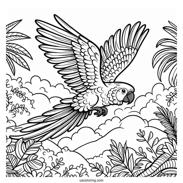 Tropical Parrot Flying In Jungle