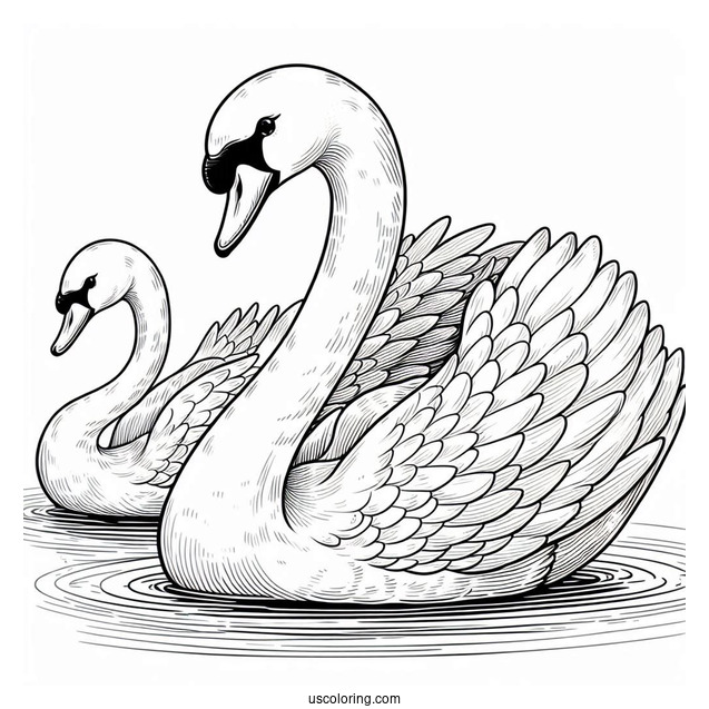 Two Adults Swan Coloring Page Swimming