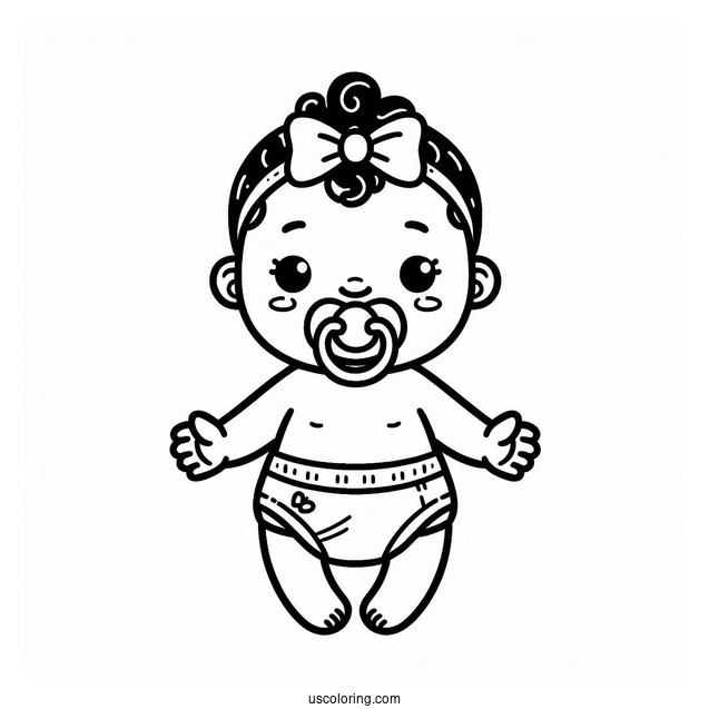 Simple Baby Coloring Page In A Diaper Wearing A Pacifier For Kids