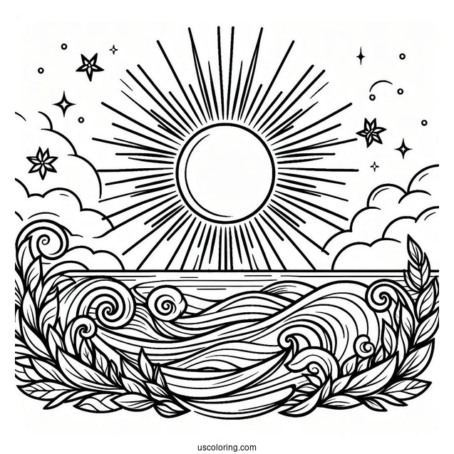 Sun Shining Over The Ocean To Color