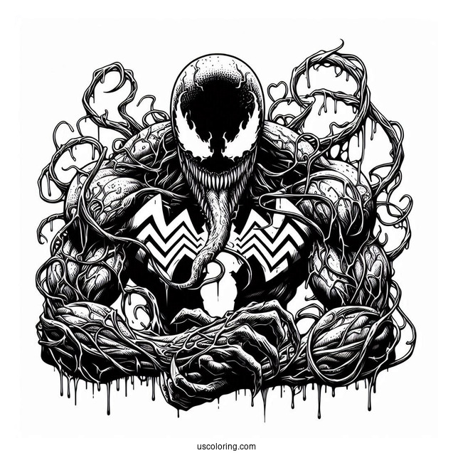 Detailed Carnage Coloring Page In Front Of Venom