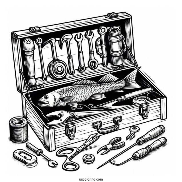 Fishing Coloring Page Of Tool Box