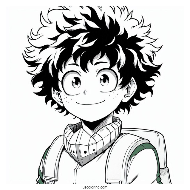 Deku Coloring Page Of Easy Izuku Midoriya Smiling For Kids