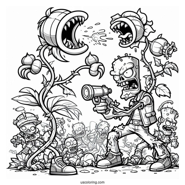 Full Page Of Zombies Battling The Plants
