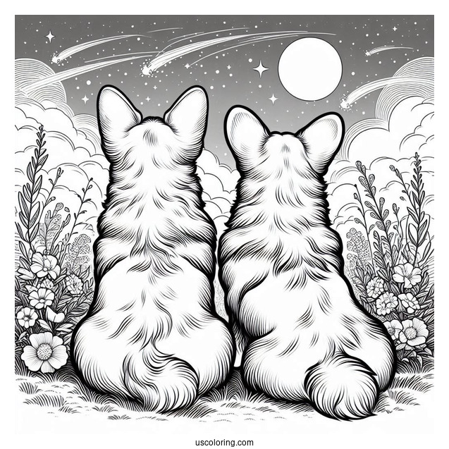 Back View Of Two Corgi Coloring Page Splooting