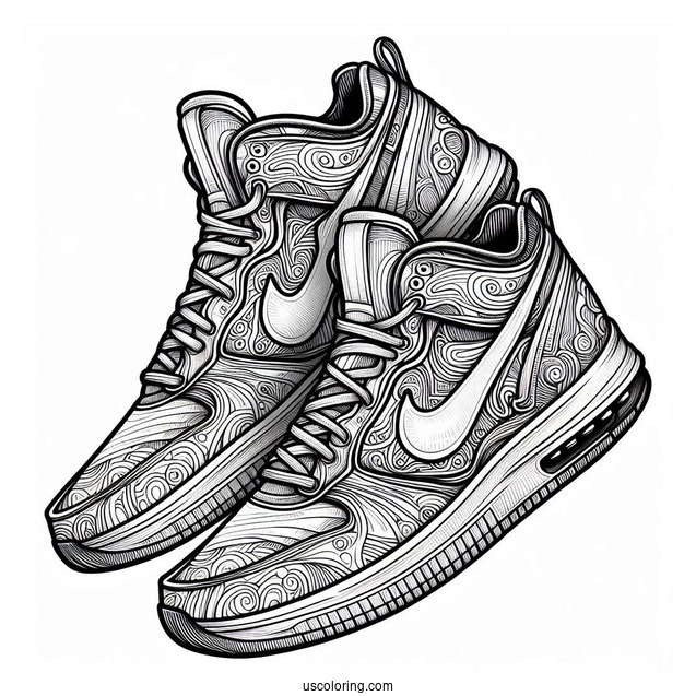 Nike Coloring Page Of Artistic Pair Of Shoes