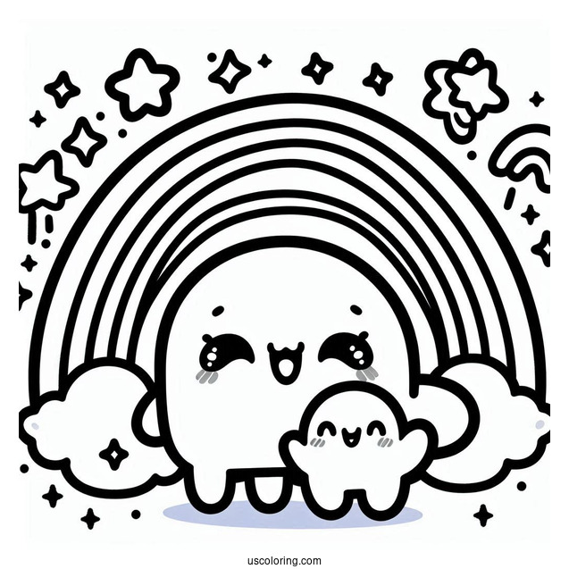 Kawaii Blue Rainbow Friends Coloring Page Waving