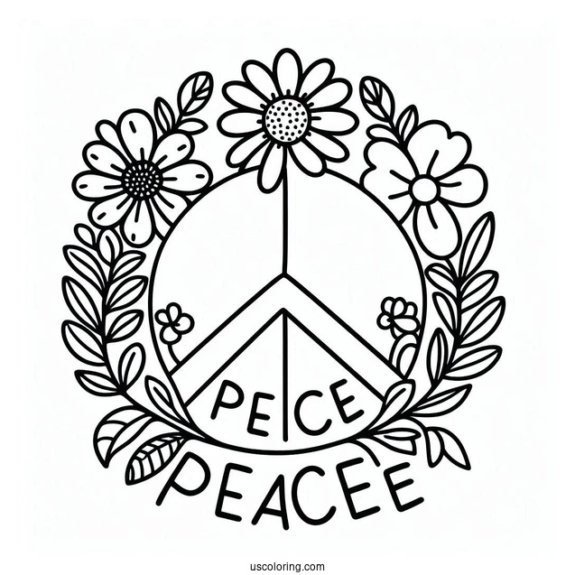 Peace Coloring Page Of Simple Flower Power Words