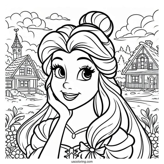 Smiling Belle In Her Village To Color