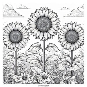 Three Sunflowers In Field Coloring