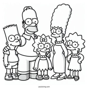 Marge, Homer, Bart, Lisa, And Maggie To Color