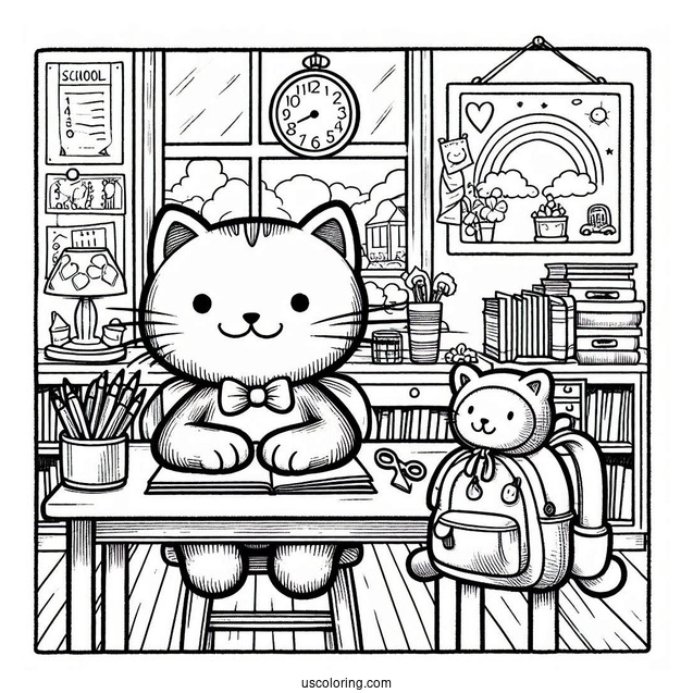 Pete The Cat At School Coloring Page