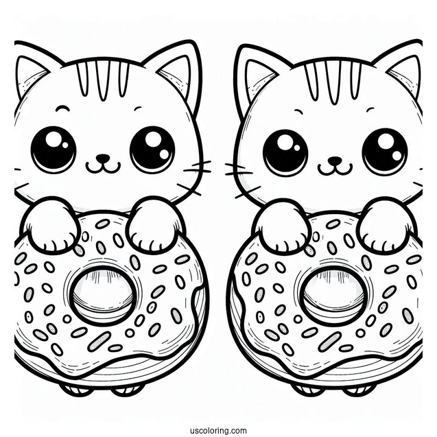 Cute Cat Donut Coloring Page For Preschoolers