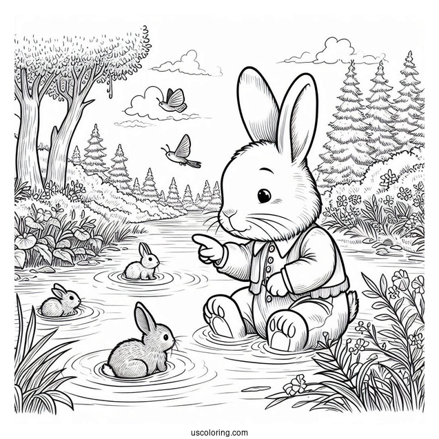 Peter Rabbit Coloring Page In A Swamp With Benjamin Bunny