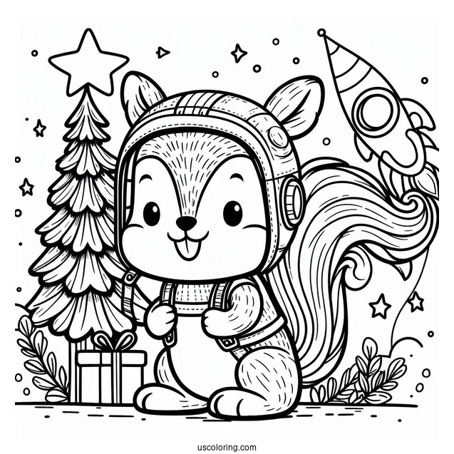 Rocket J Squirrel Coloring Page Wearing Aviator Helmet For Preschoolers