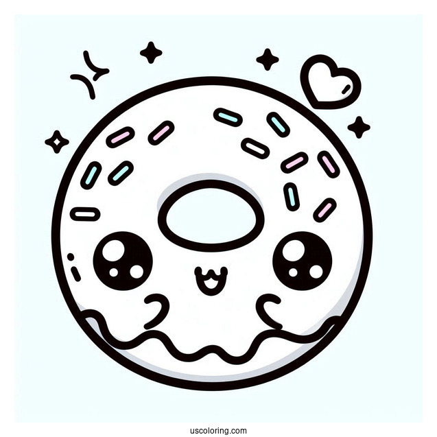 Super Cute Donut Kawaii Coloring Sheet For Kids