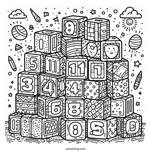 Detailed 100 Numberblocks Coloring Page