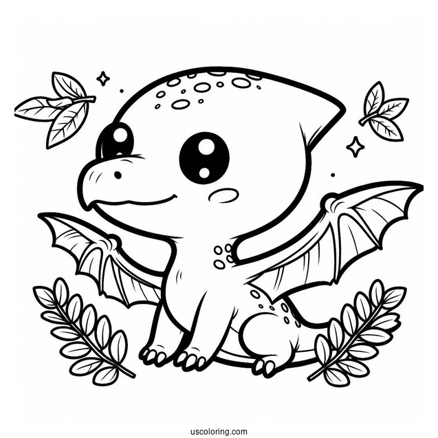 Kawaii Pterodactyl Coloring Page For Kids