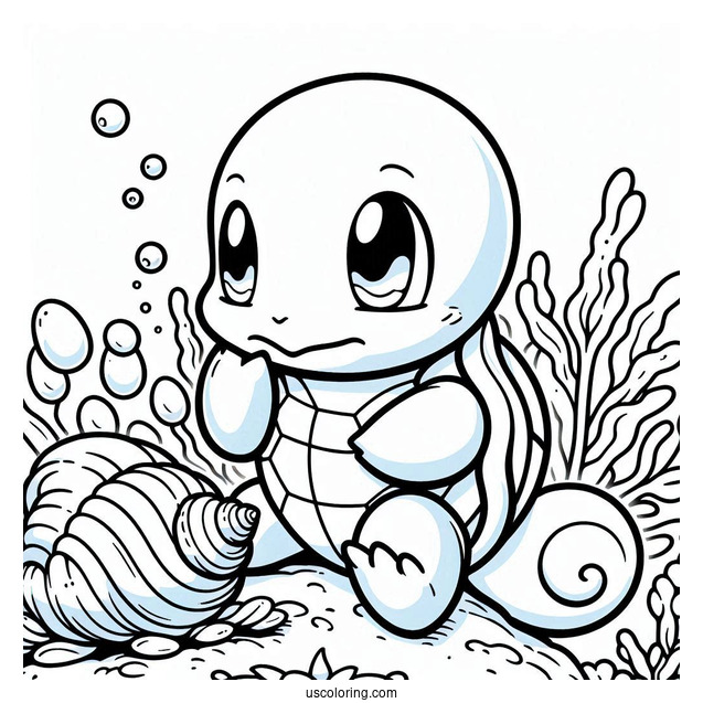 Squirtle Coloring Page Oof Looking At Seashell