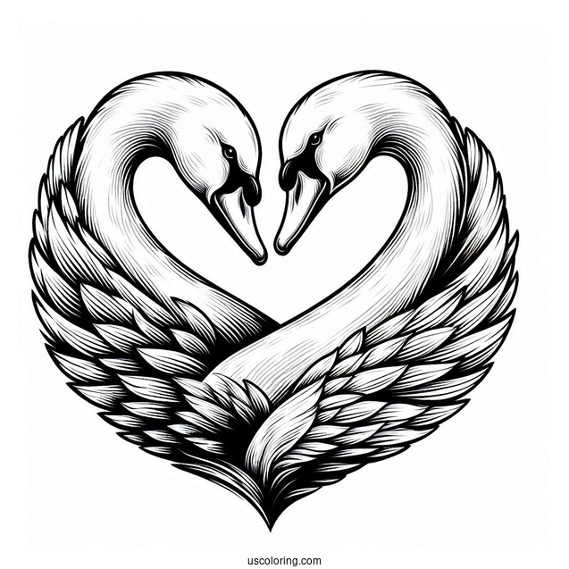 Swan Coloring Page Forming Heart Shape With Their Necks
