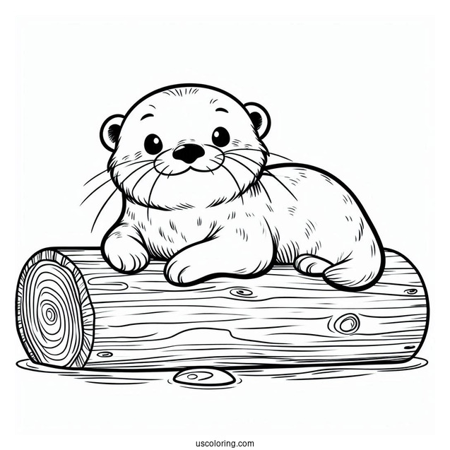 Otter Coloring Page Floating On Log