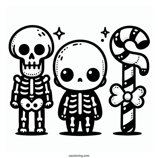 Cartoon Skeleton Coloring Page On Halloween