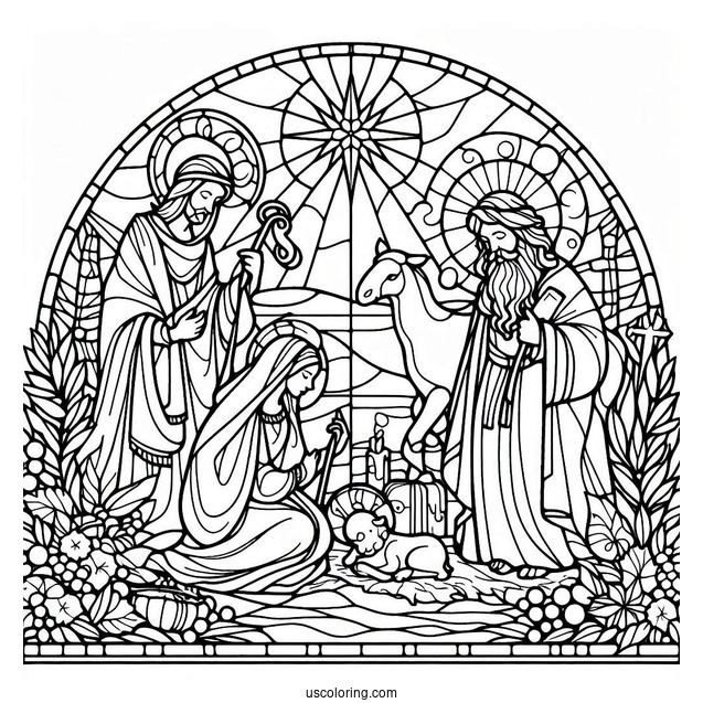Easy Nativity Stained Glass Coloring Page For Kids