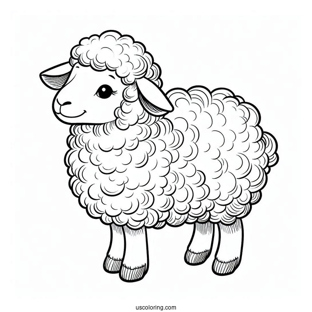 Fluffy Sheep Coloring Page For Kids