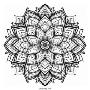 Lotus Inside A Complex Flower Mandala Coloring Page