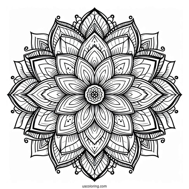 Lotus Inside A Complex Flower Mandala Coloring Page