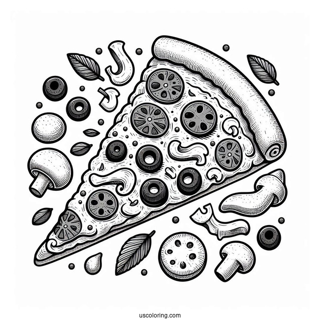 Pizza Slice With Mushrooms, Olives, And Salami