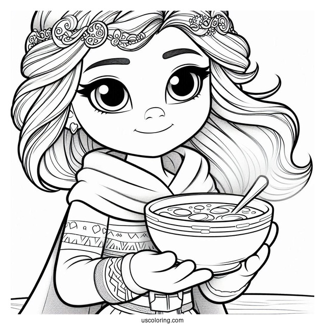 Polar Express Coloring Page Of Pretty Hero Girl Holding A Bowl Of Soup For Kids