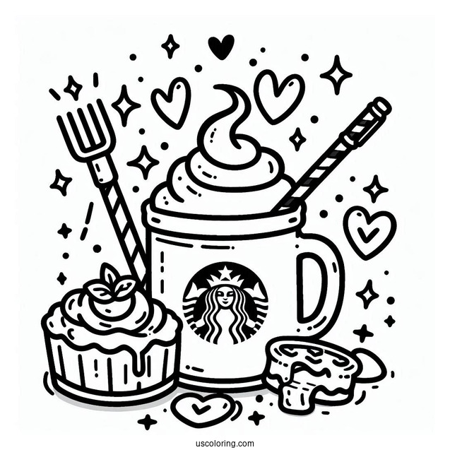 Cute Overflowing Starbucks Coloring Page Coffee With Hearts And Sparkles