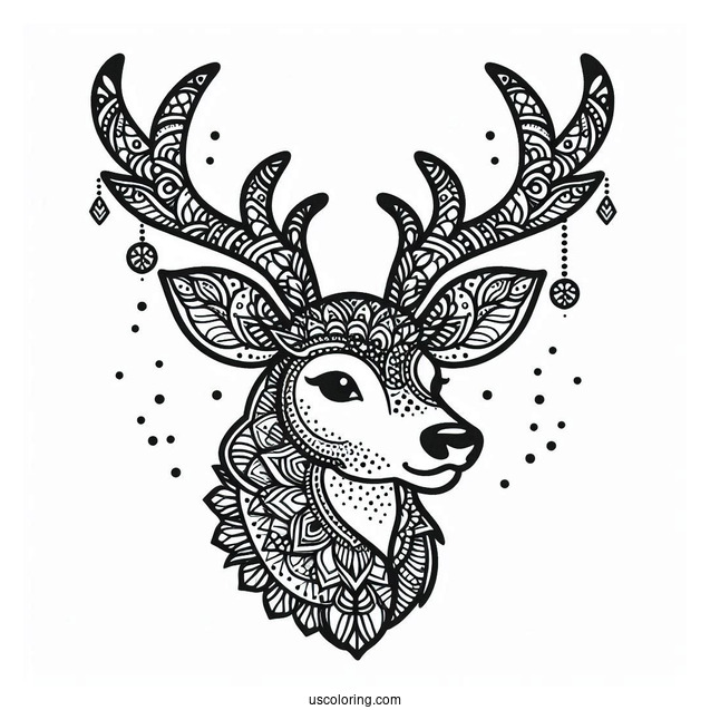 Detailed Reindeer Manadala Coloring Sheet