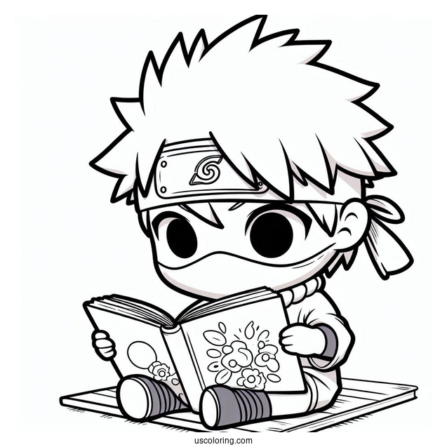 Cute Chibi Kakashi Coloring Page Reading Icha Icha Book For Preschoolers