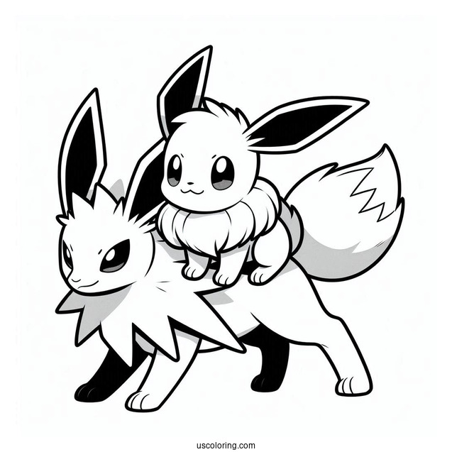 Eevee Riding On Jolteon Coloring Page