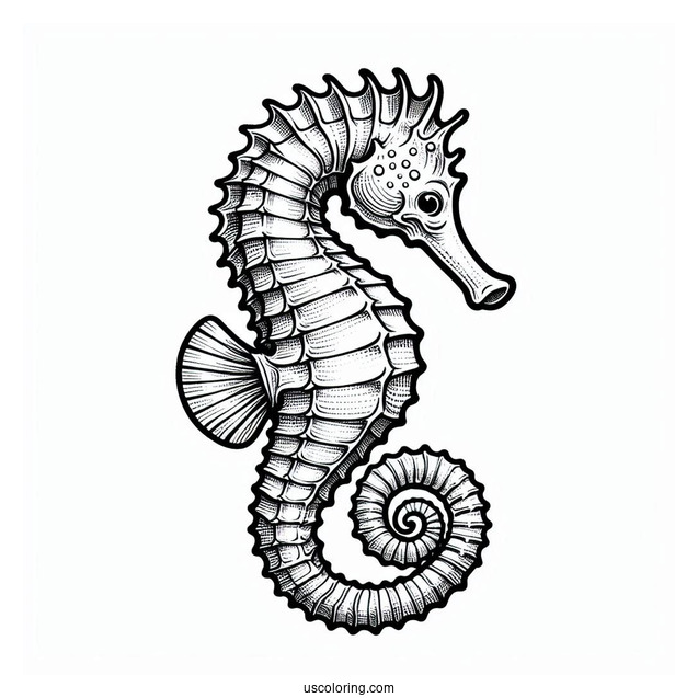 Coloring Page Of a Realistic Looking Seahorse