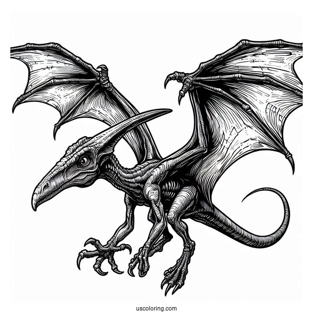 Scary Pterodactyl Coloring Page With Detailed Skin