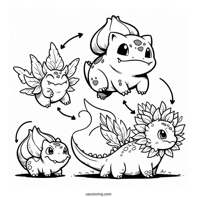 Bulbasaur Coloring Page With Ivysaur, And Venusaur Evolution
